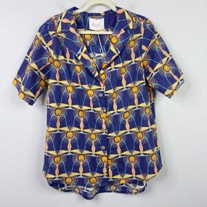 Aether Concept Shirt Womens S Blue Greek Origin Geometric‎ Bold Artsy Maximalist